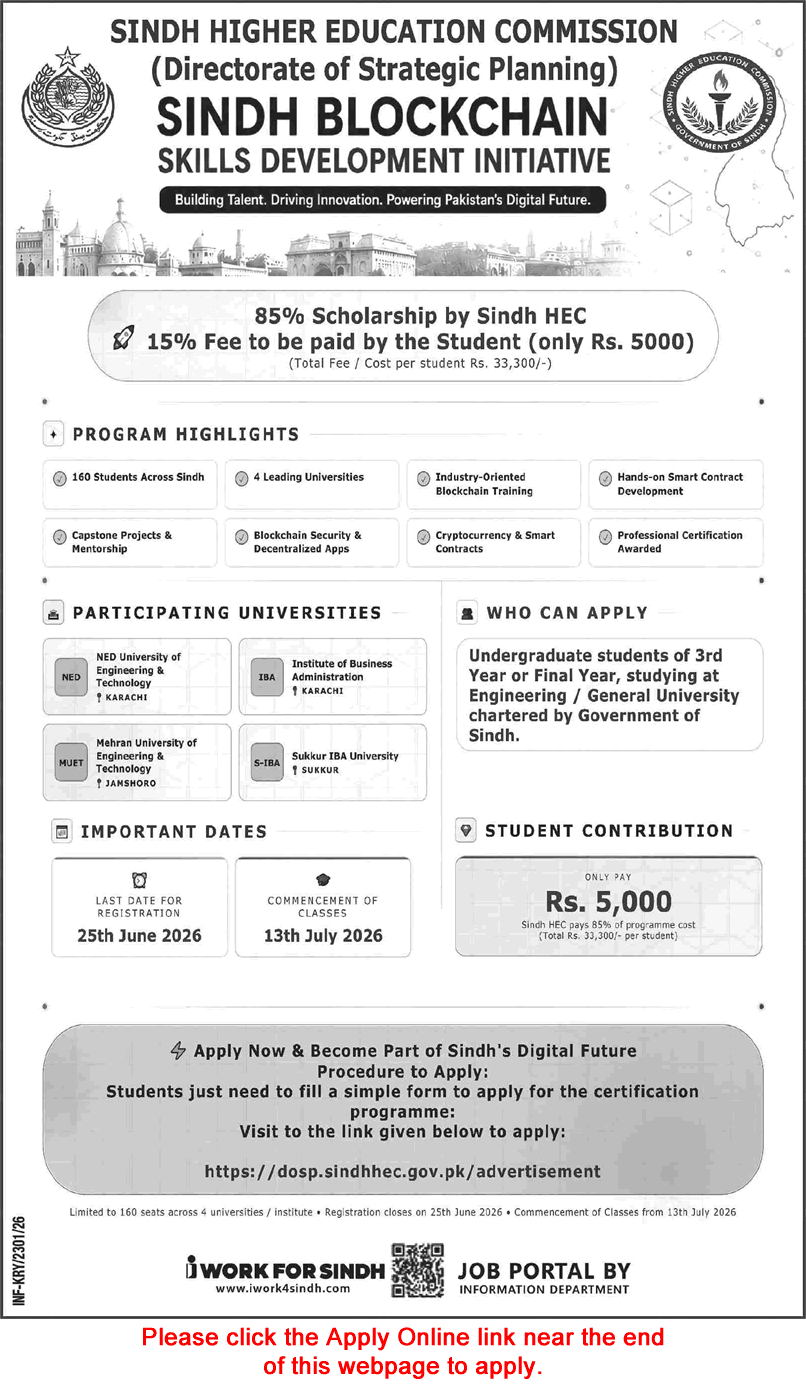 Sindh Higher Education Commission Undergraduate Scholarships 2026 June Apply Online HEC Skill Development Initiative Latest
