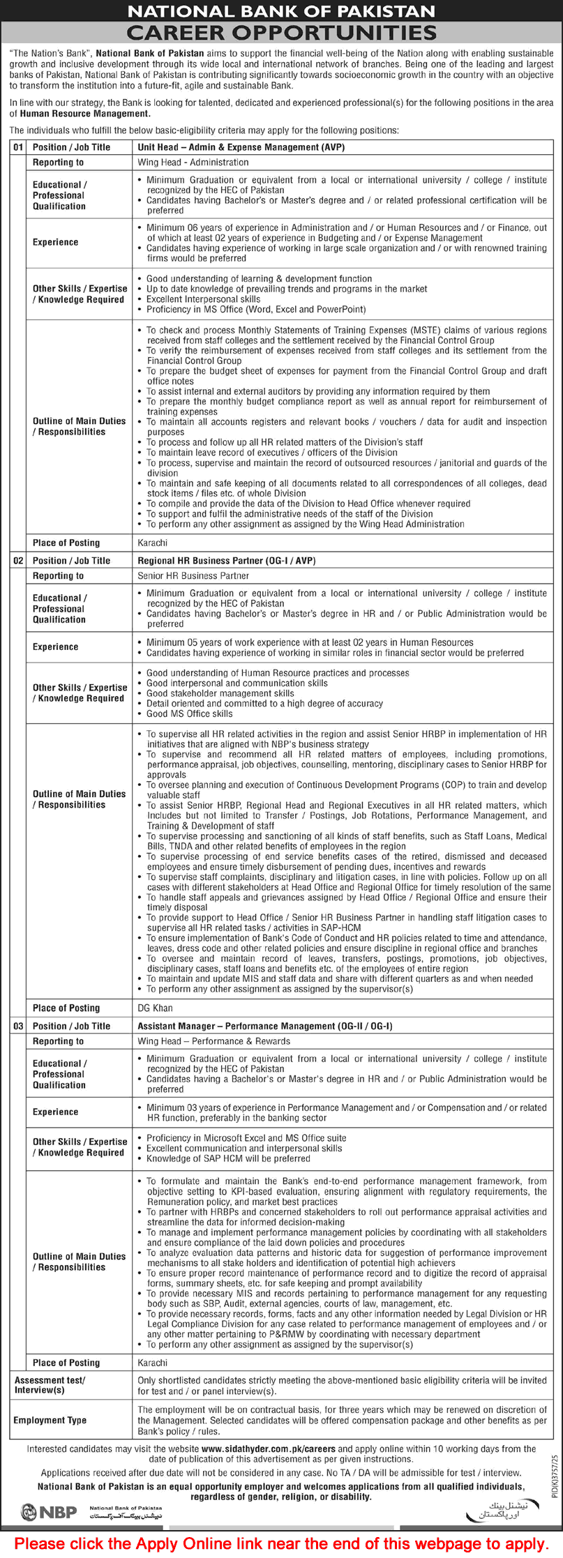National Bank of Pakistan Jobs June 2026 Apply Online Assistant Manager & Others NBP Latest