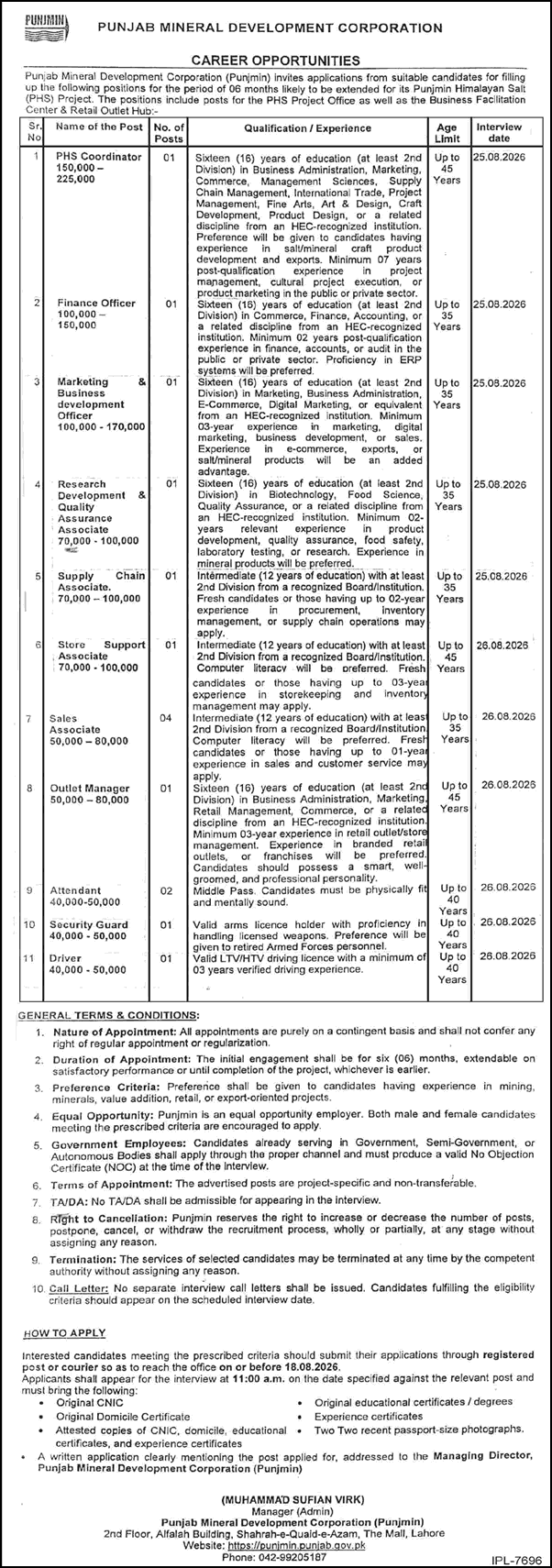 Punjab Mineral Development Corporation Jobs July 2026 August Sales Associates, Attendants & Others Latest