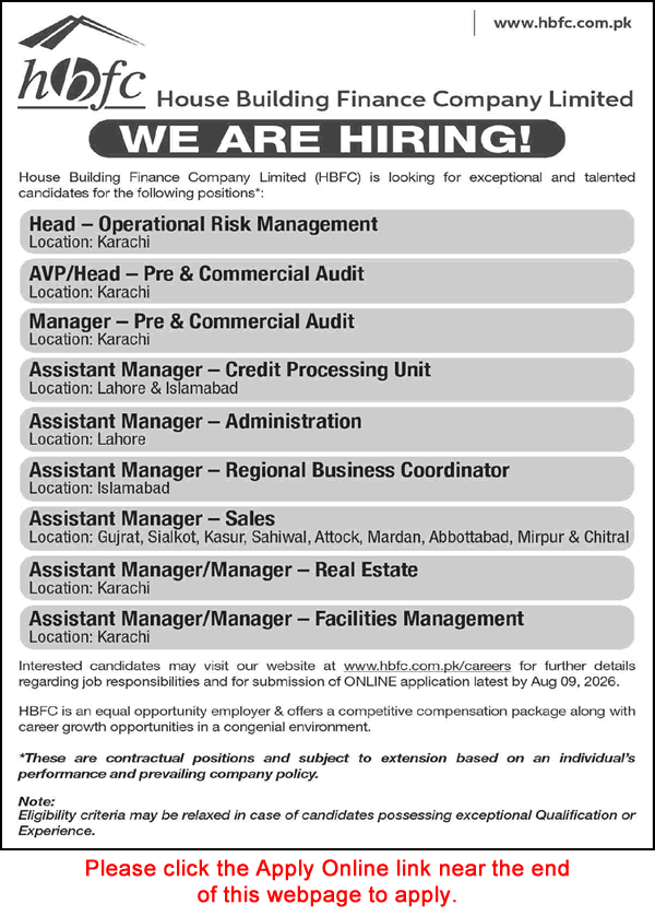 House Building Finance Company Jobs July 2026 August Apply Online Assistant Managers & Others HBFC Latest