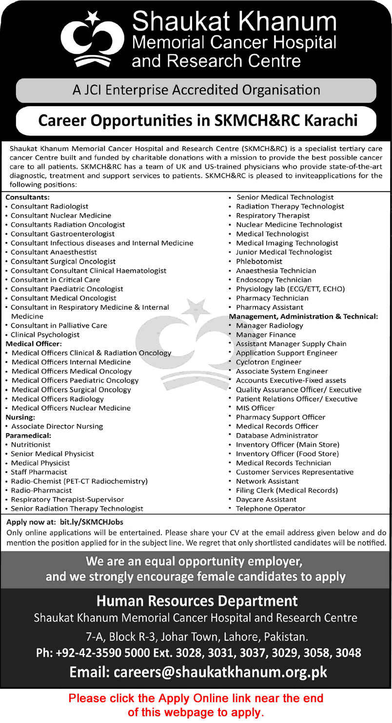 Shaukat Khanum Hospital Karachi Jobs August 2026 Apply Online Medical Officers, Consultants & Others SKMCH&RC Latest