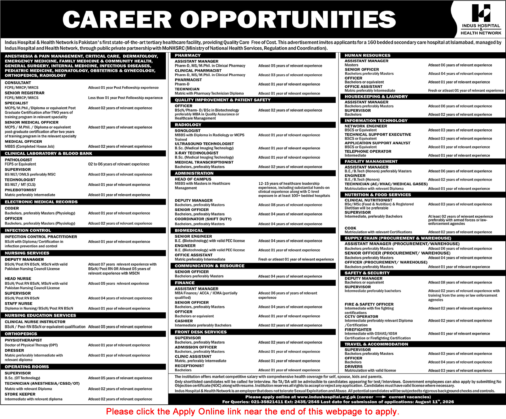 Indus Hospital Islamabad Jobs August 2026 Apply Online Medical Officers, Consultants, Nurses & Others Latest