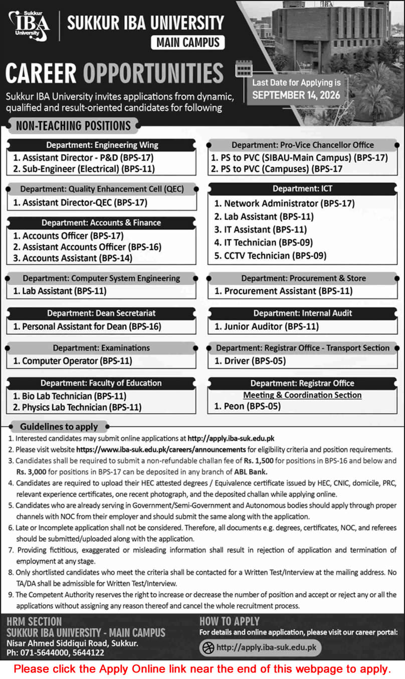 Sukkur IBA University Jobs August 2026 Apply Online Accounts Officer, IT Assistant / Technician & Others Latest