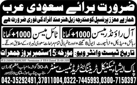 Urgently Required For Saudi Arabia