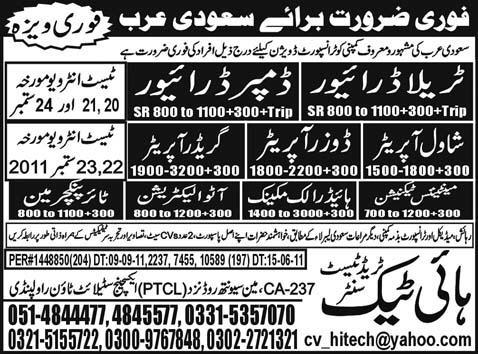Urgently Required For Saudi Arabia