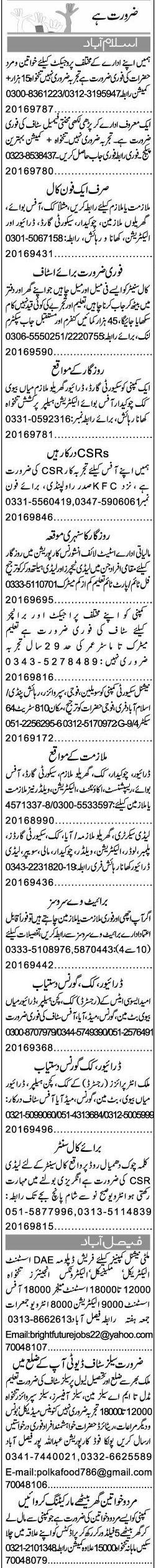 Misc. Jobs in Islamabad Express Classified