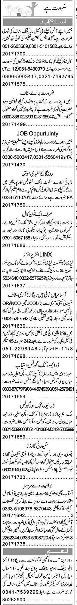 Misc. Jobs in Islamabad Express Classified