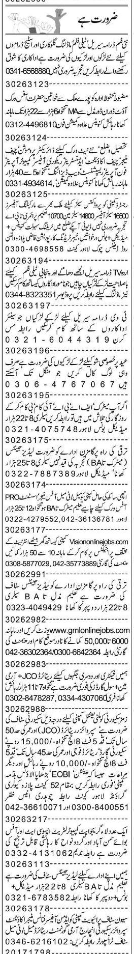 Misc. Jobs in Lahore Express Classified 1