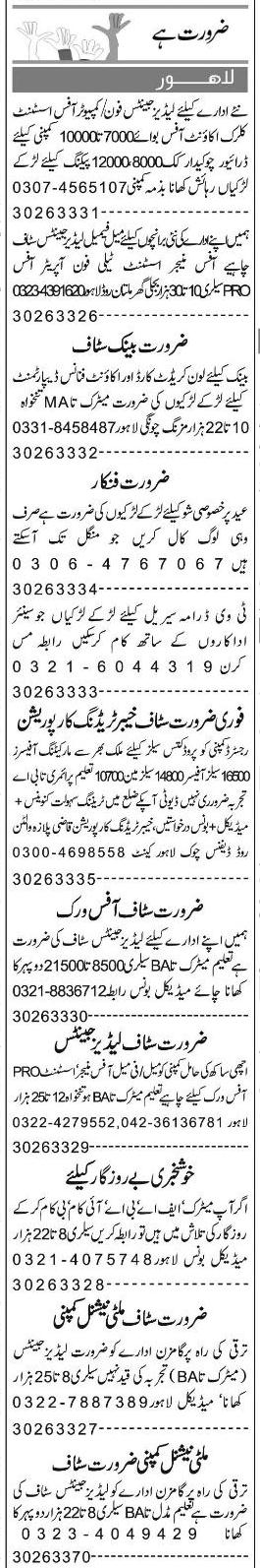 Misc. Jobs in Lahore Express Classified 1