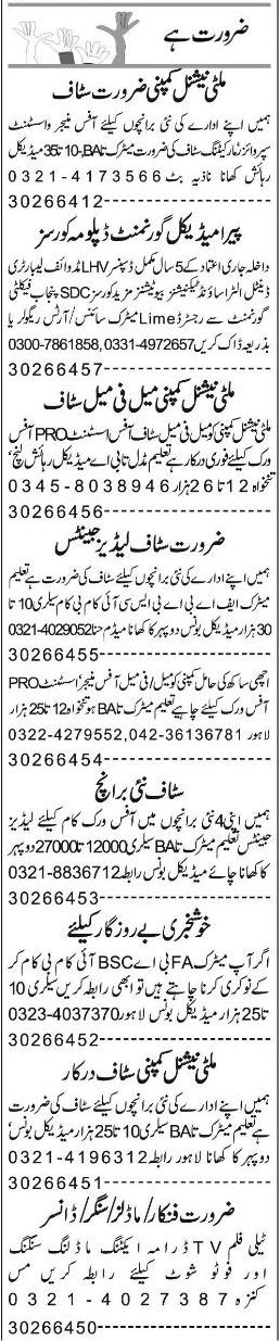 Misc. Jobs in Lahore Express Classified 1
