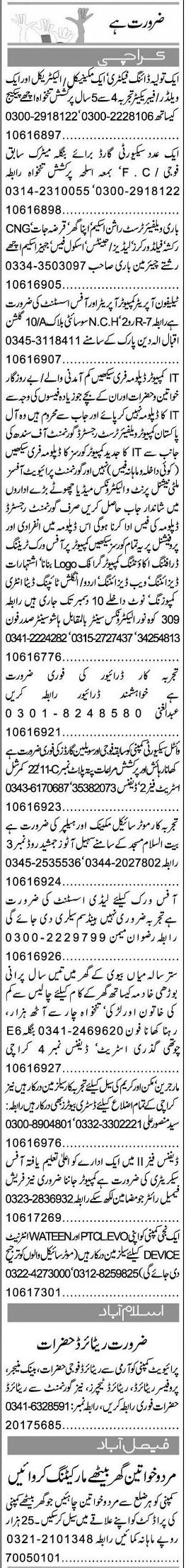 Misc. Jobs in Karachi Express Classified