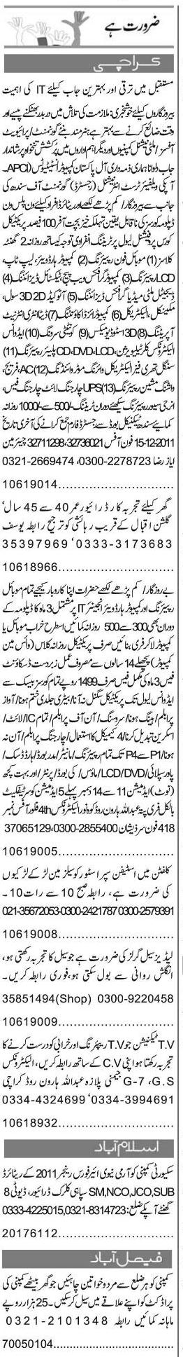 Misc. Jobs in Karachi Express Classified