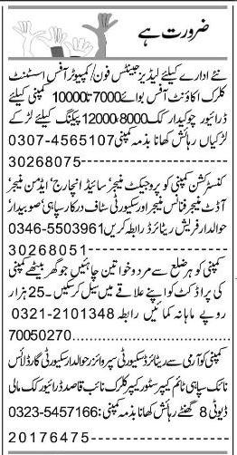 Misc. Jobs in Lahore Express Classified 2
