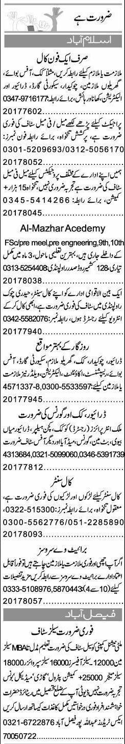 Misc. Jobs in Islamabad Express Classified
