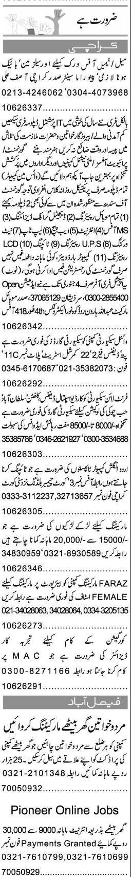 Misc. Jobs in Karachi Express Classified