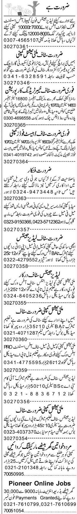 Misc. Jobs in Lahore Express Classified
