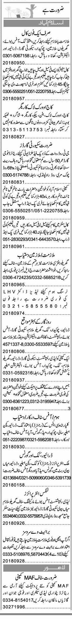 Misc. Jobs in Islamabad Express Classified