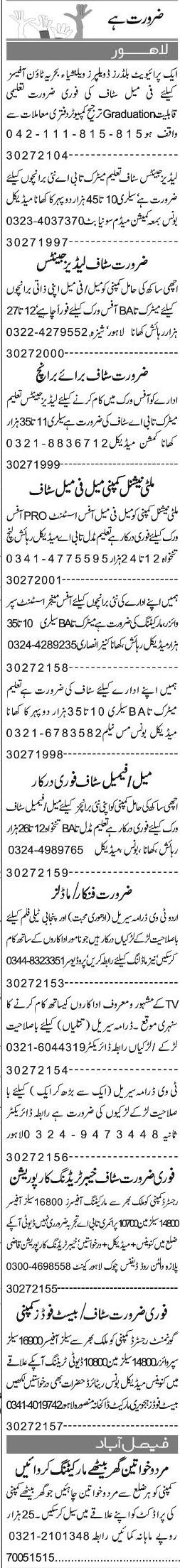 Misc. Jobs in Lahore Express Classified