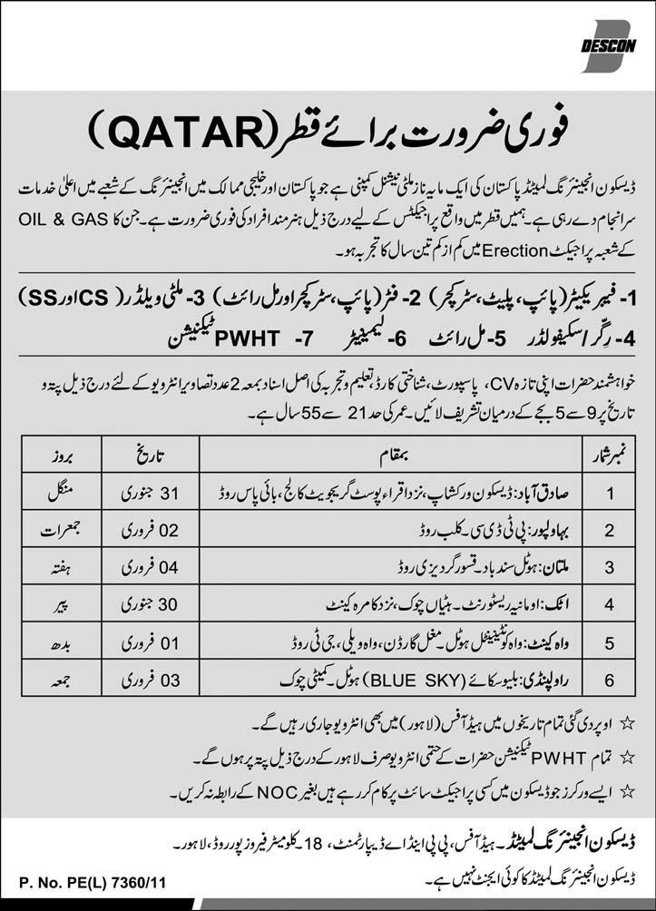 DESCON Required Staff For Qatar