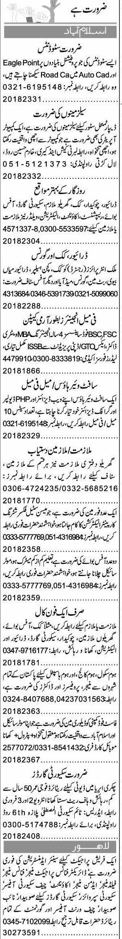 Misc. Jobs in Islamabad Express Classified