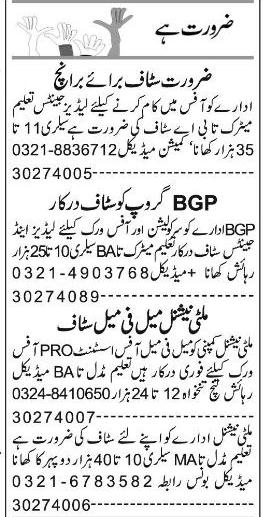 Misc. Jobs in Lahore Express Classified 2