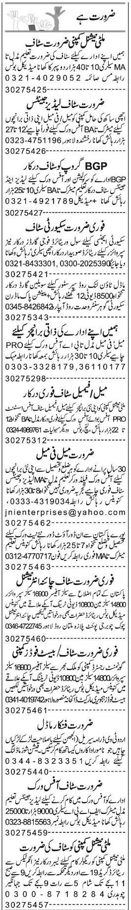 Misc. Jobs in Lahore Express Classified 2