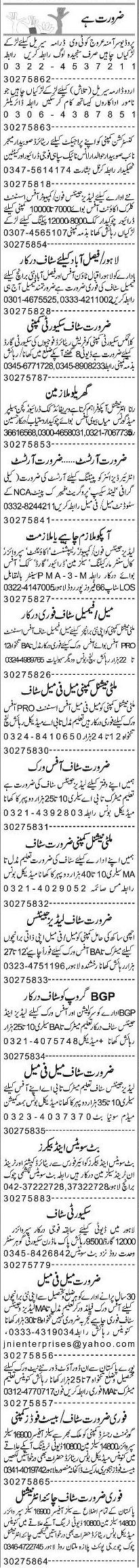 Misc. Jobs in Lahore Express Classified