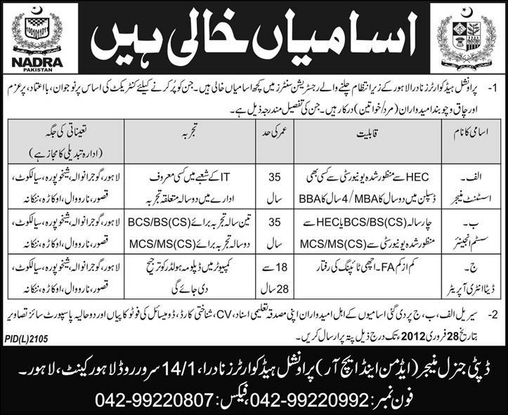 NADRA Pakistan Jobs Opportunity