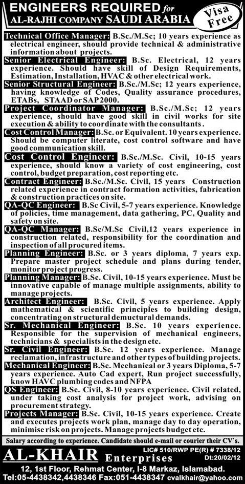 Engineer Required for Saudi Arabia