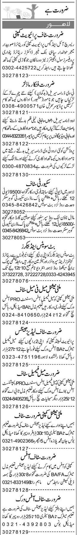 Classified Lahore Express Misc. Jobs