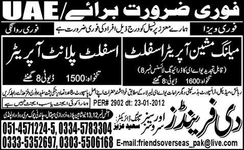 Milling Machine Operator and Asphalt Plant Operator Jobs