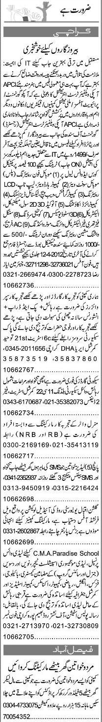 Classified Karachi Express Misc. Jobs
