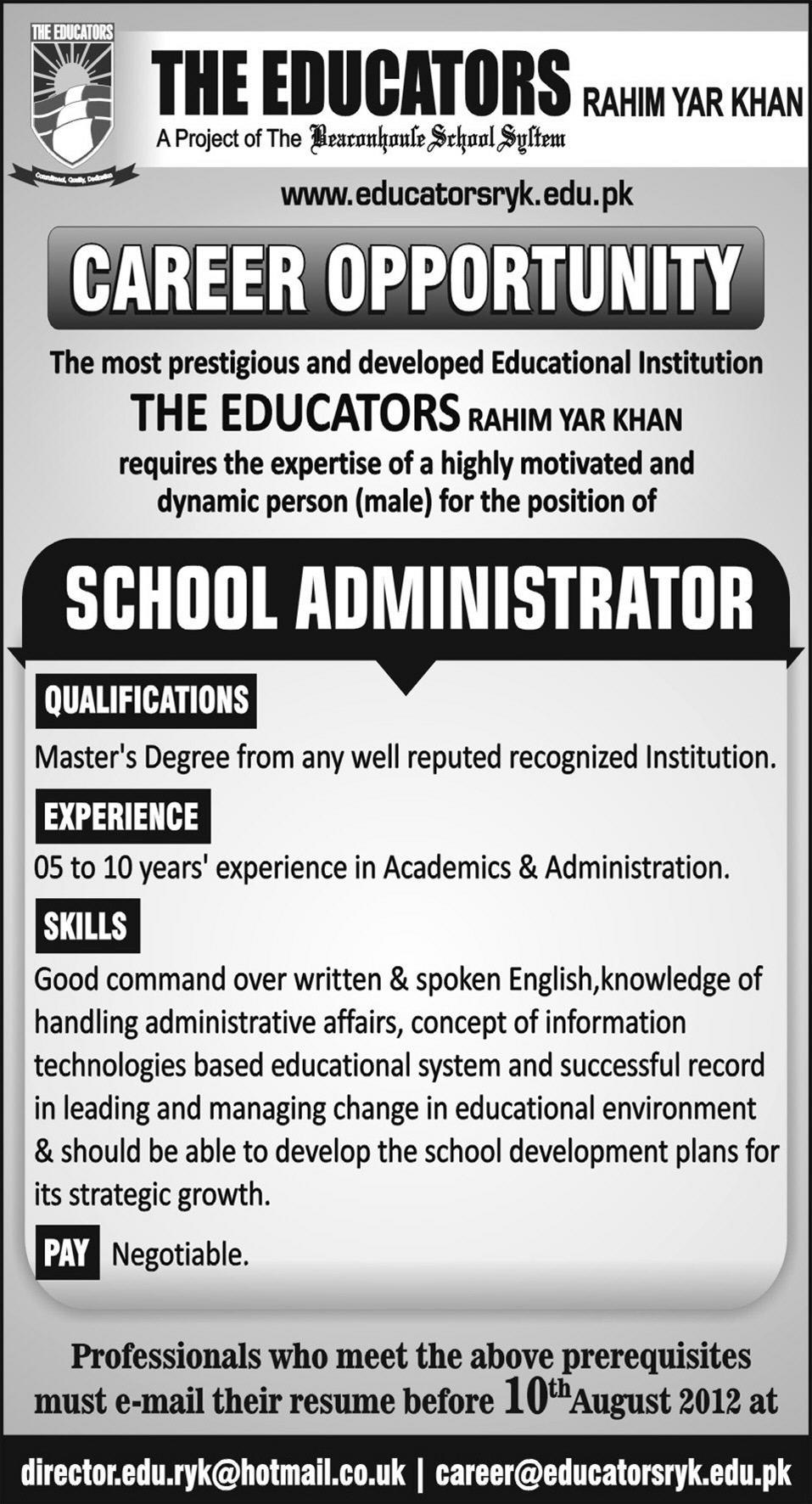 The Educators School Requires Administrator