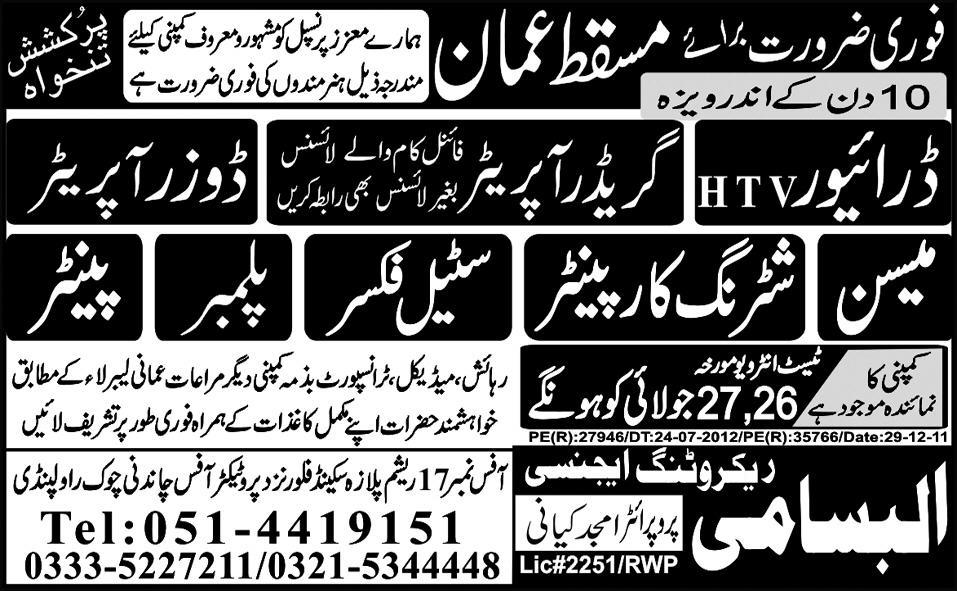 Grader Operator and Construction Staff Required for Oman, Masqat