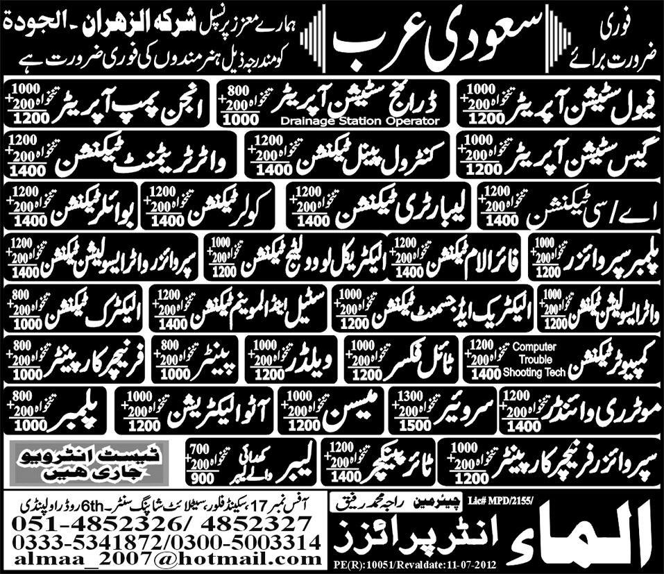 Water Treatment Technicians and Operators Required for Saudi Arabia