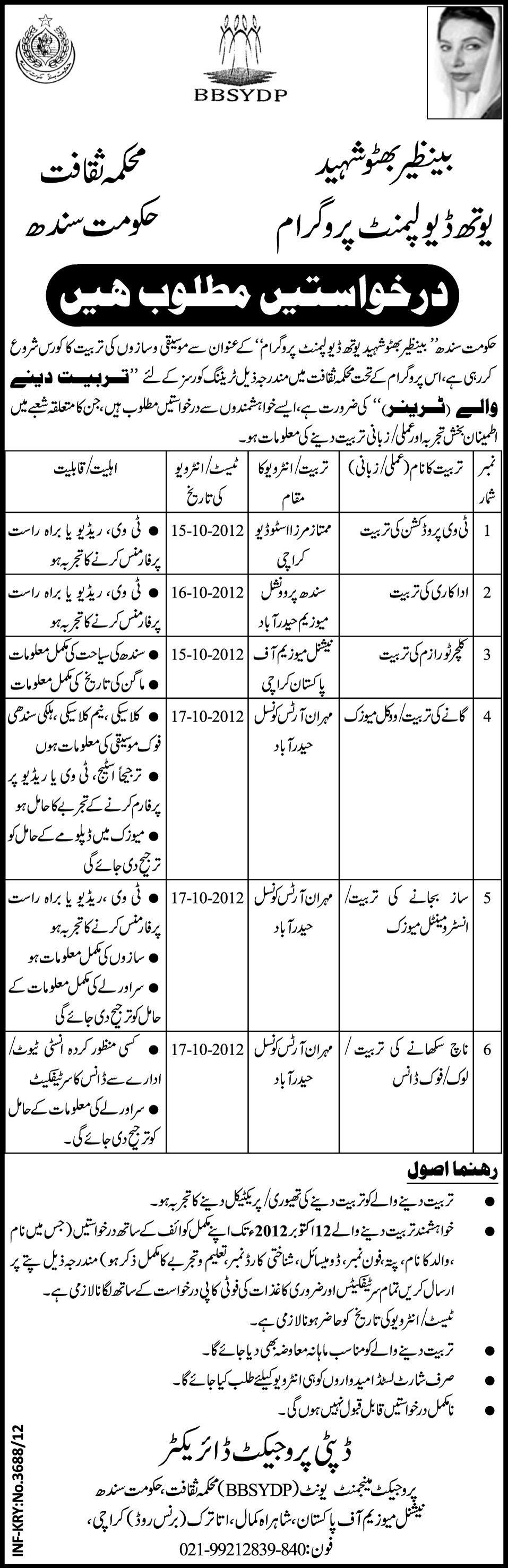 BBSYDP Benazir Bhutto Shaheed Youth Development Program Requires Trainers (Government Job)