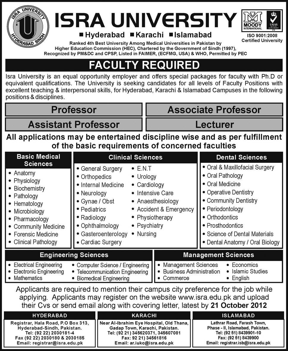 ISRA University Requires Medical Teaching Faculty