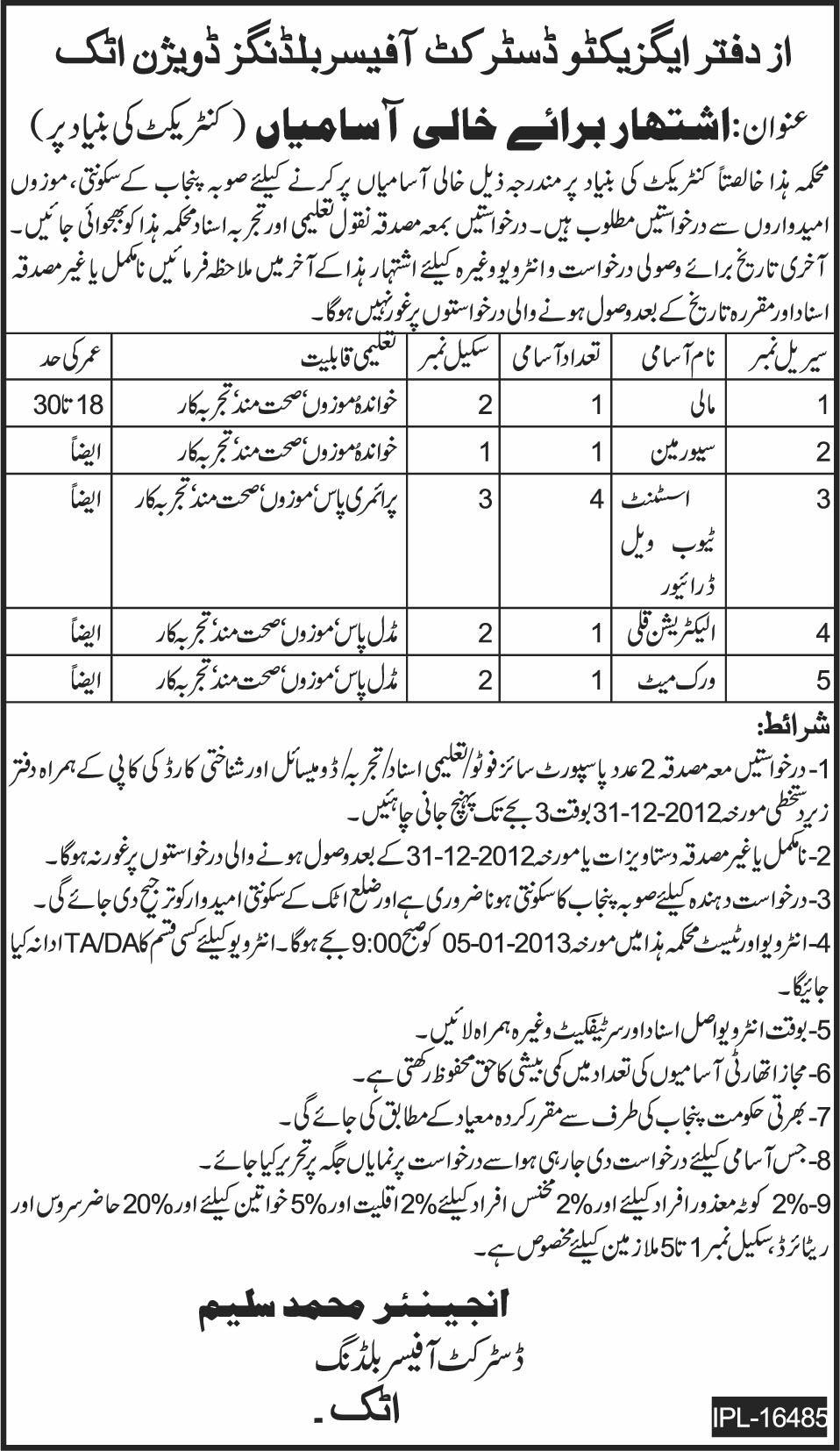 Office of EDO Buildings Attock Jobs 2012