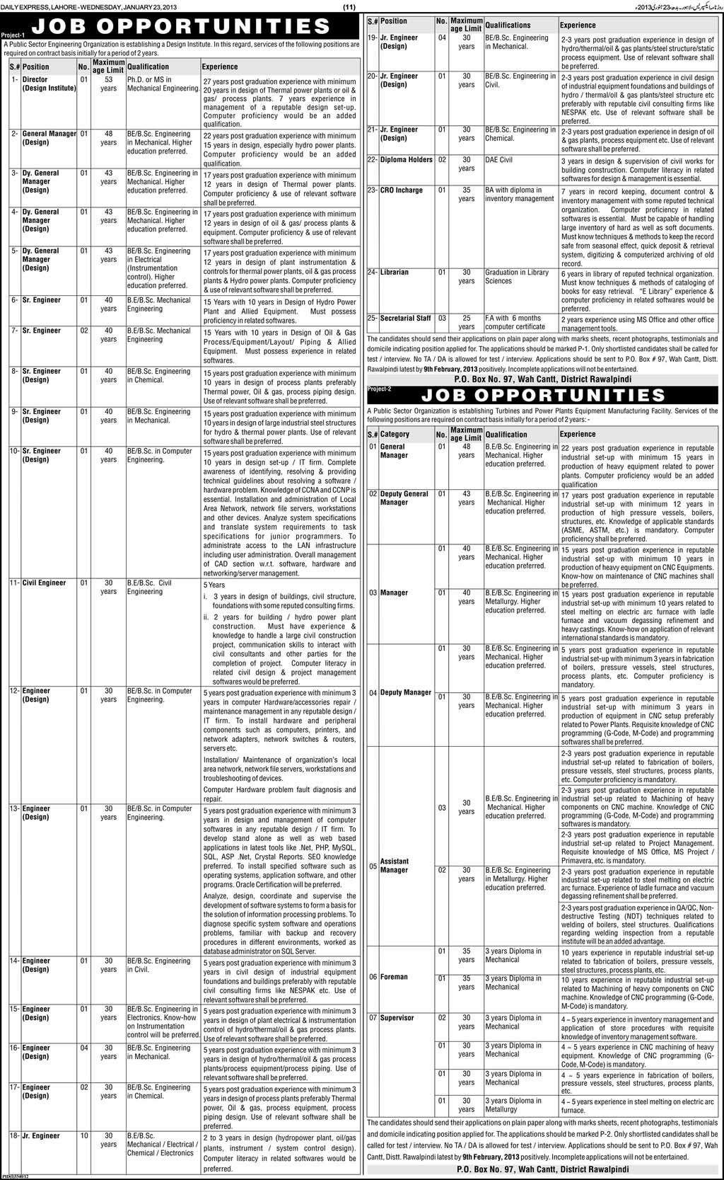 PO Box 97 Wah Cantt Jobs in Government Engineering Design Institute & Manufacturing Facility
