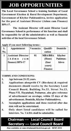 Finance Jobs in Peshawar 2014 September Assistant Director at The Local Governance School KPK