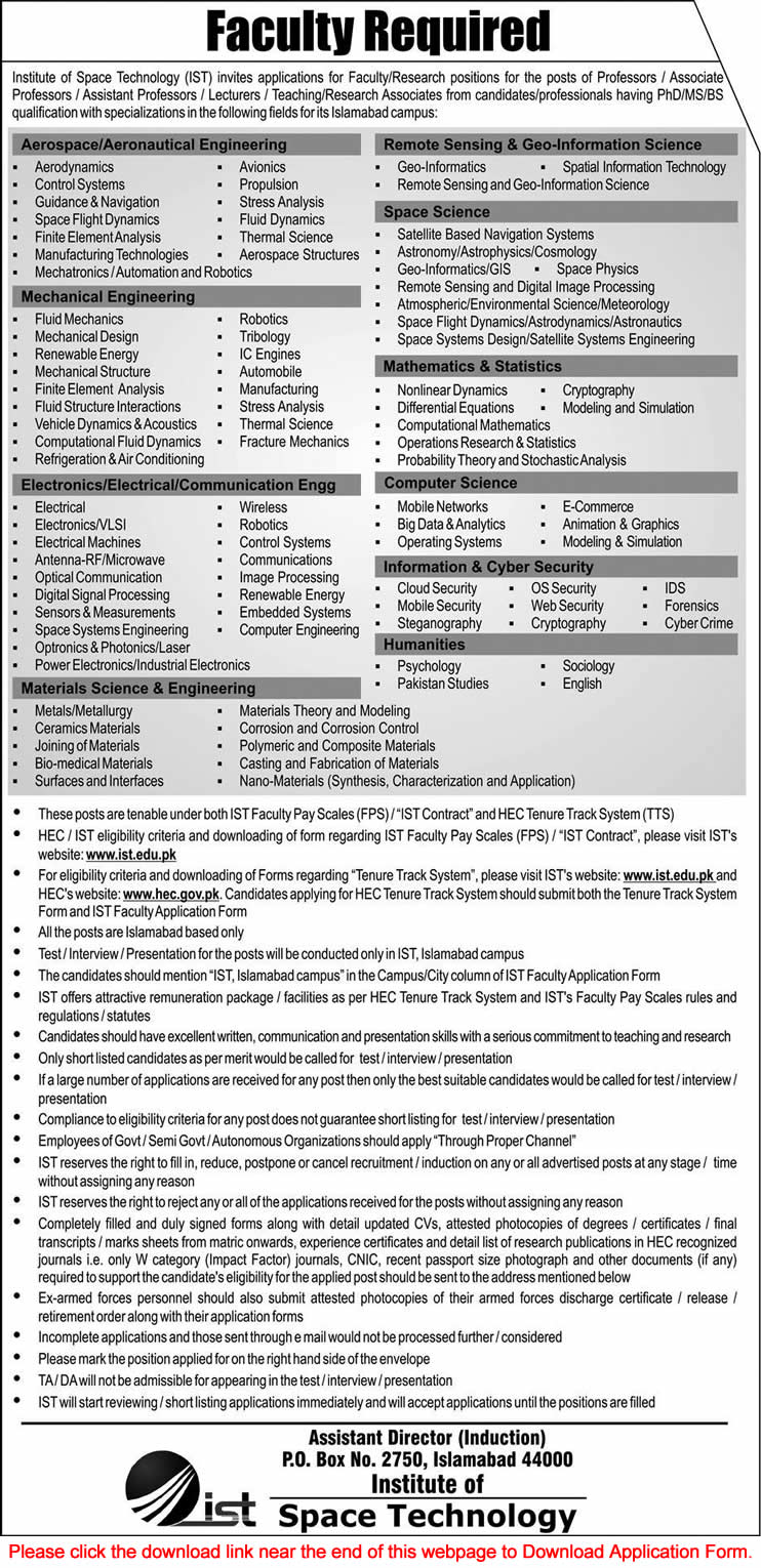 Institute of Space Technology Islamabad Jobs 2015 March Teaching Faculty & Research Positions Latest