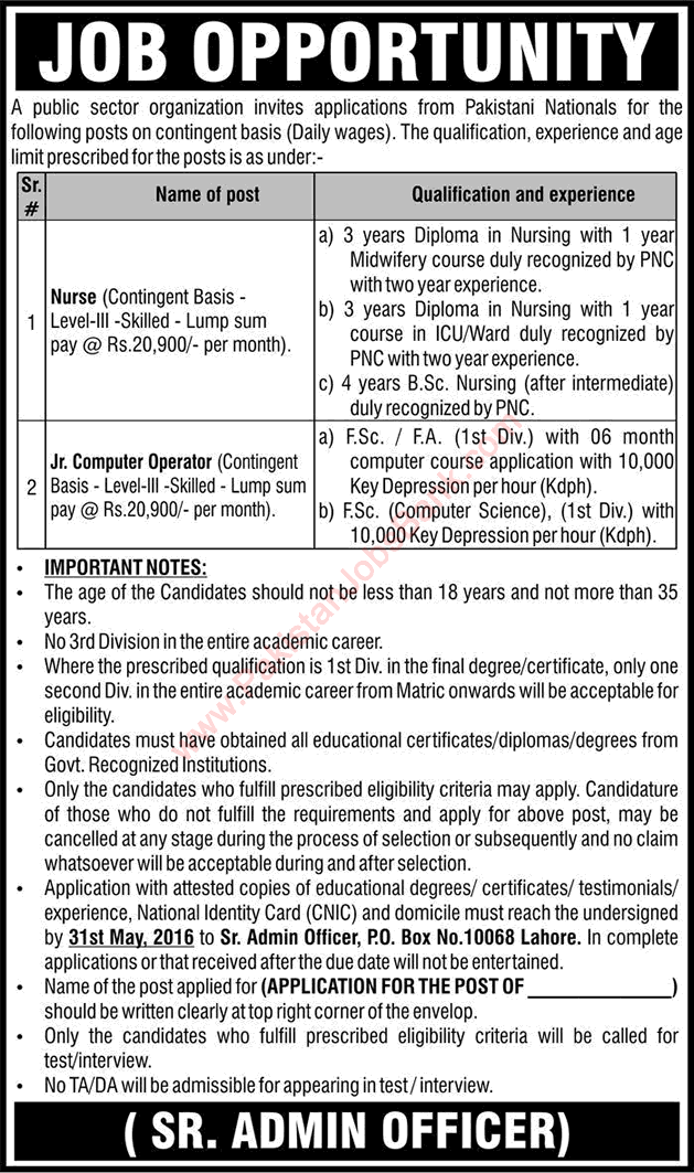 PO Box 10068 Lahore Jobs 2016 May Computer Operators & Nurses in INMOL Hospital Latest