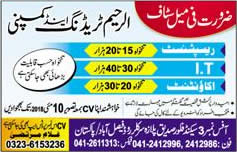 Al Rahim Trading and Company Faisalabad Jobs 2018 April / May Female Receptionist, IT & Accountant Latest