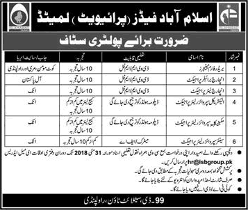 Islamabad Feeds Pvt Ltd Jobs 2018 May Electrical / Mechanical Supervisors & Others Latest