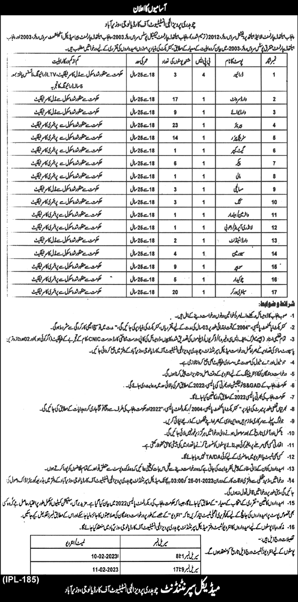 Chaudhry Pervaiz Elahi Cardiology Wazirabad Jobs 2023 Bearers, Sanitary Workers & Others Latest