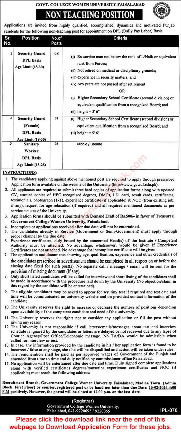 Government College Women University Faisalabad Jobs 2024 GCWUF GCWU GCU Application Form Latest