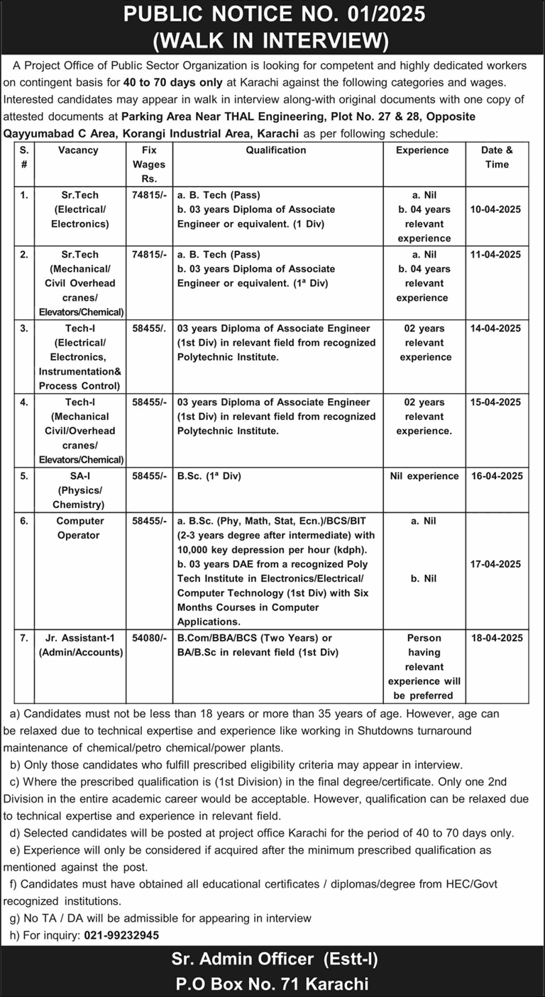 PO Box 71 Karachi Jobs 2025 April PAEC Technicians & Others Walk in Interview Latest