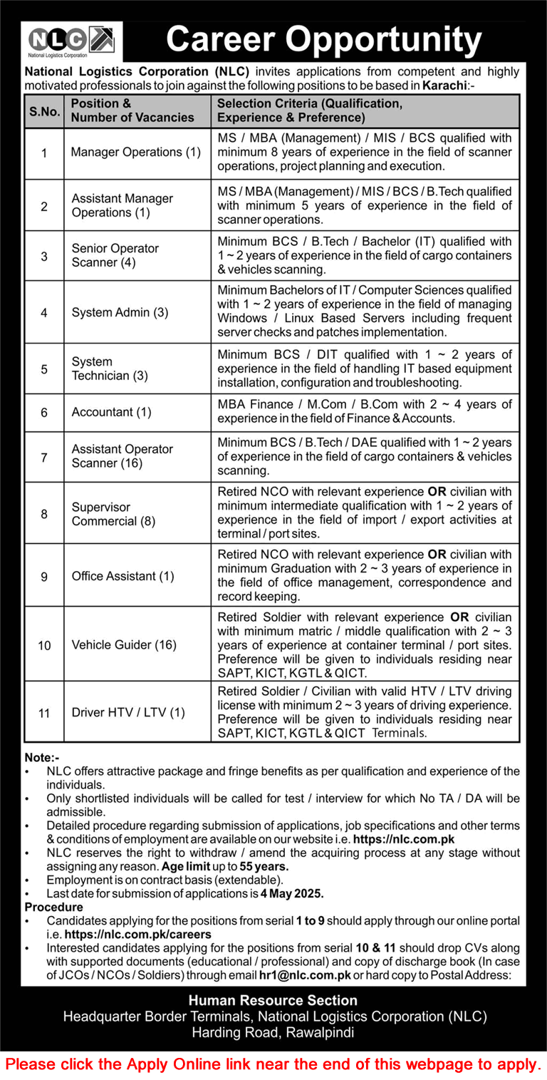 NLC Jobs April 2025 Apply Online Scanner Operators, Vehicle Guiders & Others National Logistics Corporation Latest