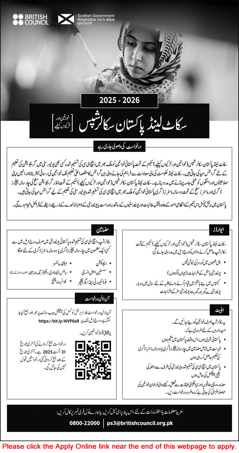Scotland Pakistan Scholarships 2025-2026 Online Application Form British Council Latest
