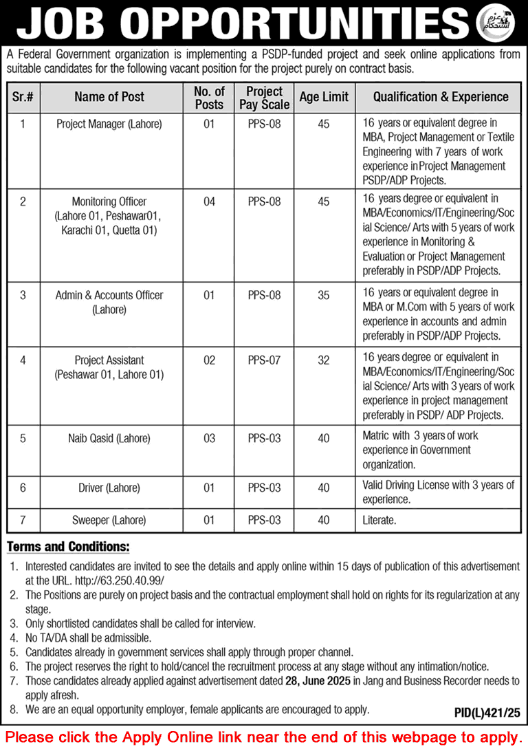 SMEDA Jobs August 2025 Apply Online Monitoring Officers, Naib Qasid & Others Latest